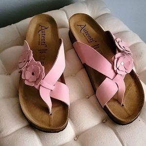 Pink leather slides